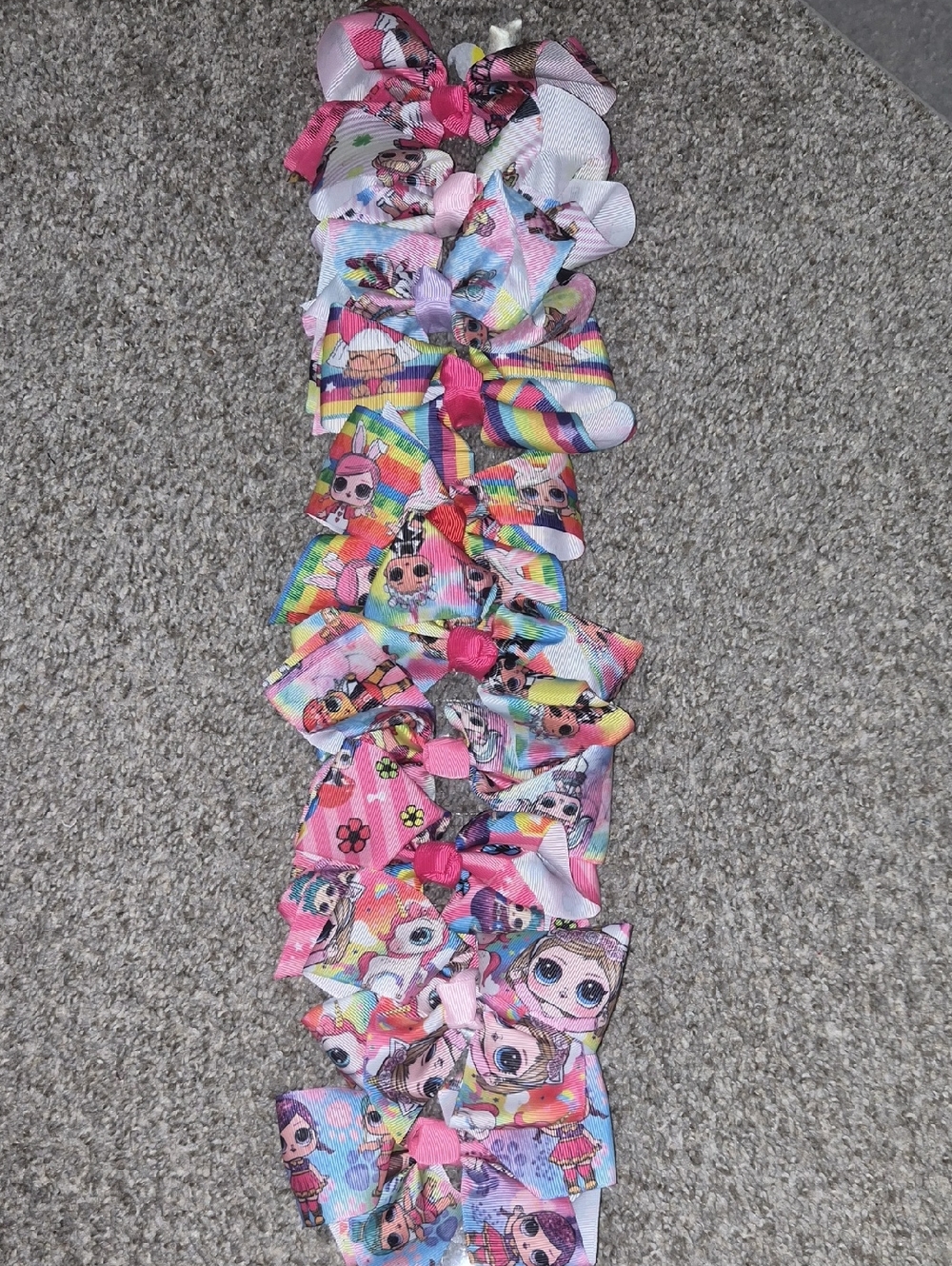 Colorful Doll Print Hair Bow Set - Pink, Rainbow